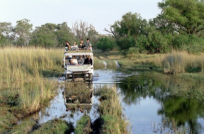 Game drive during the rainy season, Botswana