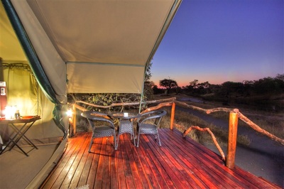 Sunset view from your private deck, Camp Savuti