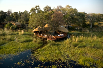 Aerial view of Baines Camp, Okavango Delta