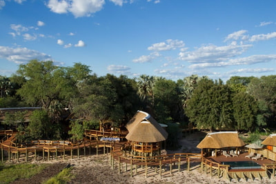 Aerial view of main lodge area, Camp Okavango, Botswana