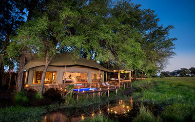 Luxury accommodation and private pool at Duba Plains Camp, Botswana