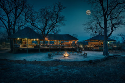Main lodge area at night, Hyena Pan Camp