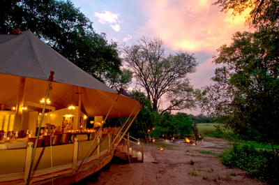 Main lodge area in the evening at Stanley's Camp, Okavango Delta