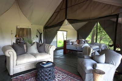 Machaba Camp guest tent lounge area