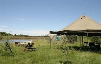 Mess tent and accommodation on the Buffalo Safari, Botswana