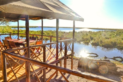 View across the lagoon from the lounge at Camp Linyanti