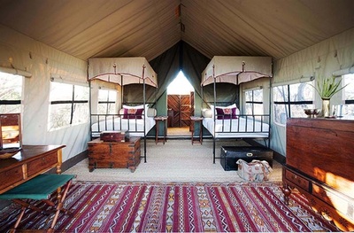 Camp Kalahari twin guest tent interior