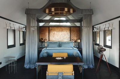 Eagle Island Lodge bedroom area of luxury tent