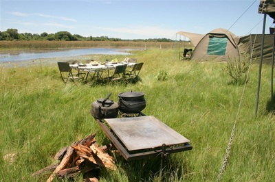 Campsite set-up on the Buffalo Safari, Botswana