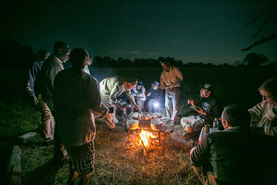 Bushman Plains Camp drinks around the camp fire