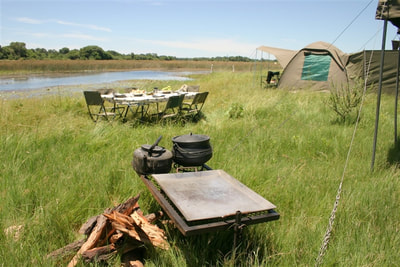 Camping set-up in the Moremi Reserve, Botswana