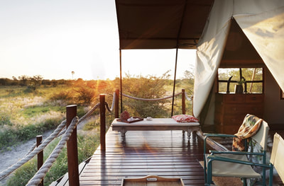 Camp Kalahari guest tent view from veranda