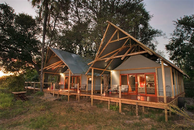 Tented accommodation in the evening at Chitabe Lediba, Botswana