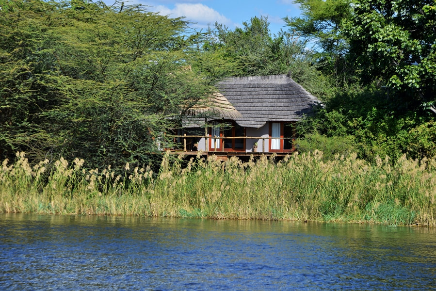 Chobe Bakwena Lodge chalet viewed from the Chobe River