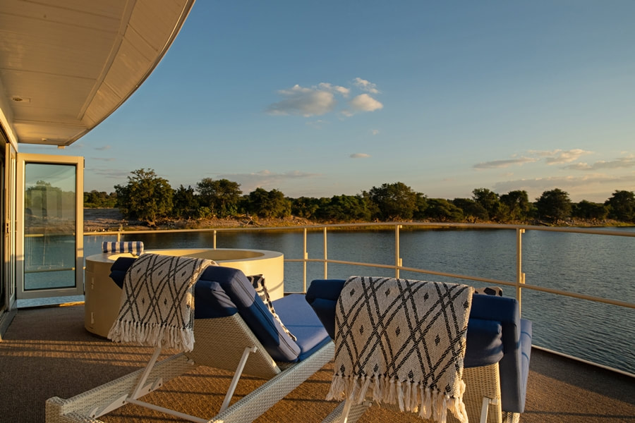 Deck on the Chobe Princess 3 and view of the River