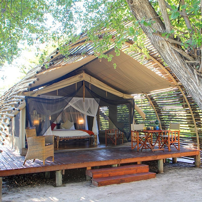 Tented accommodation at Haina Kalahari Lodge, Botswana