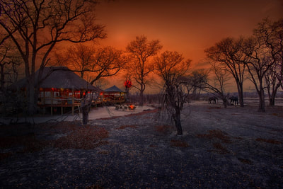Hyena Pan Camp at Sunset, Khwai Private Reserve, Botswana