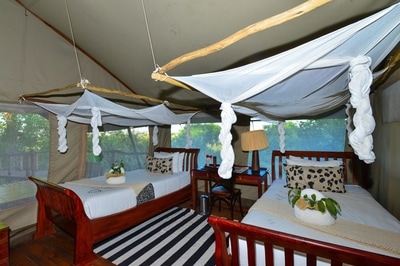 Linyanti Bush Camp twin guest tent interior