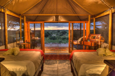 Meno a Kwena twin guest tent interior