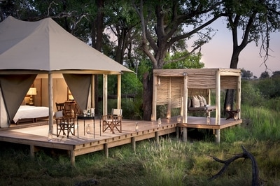 Nxabega Okavango Tented Camp view of guest tent and Sala