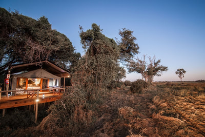 Exterior of tented accommodation at Rra Dinare, Botswana