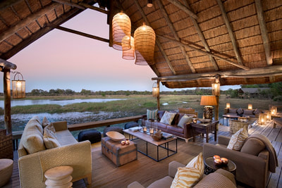 Lounge area and view at Sable Alley Lodge, Botswana