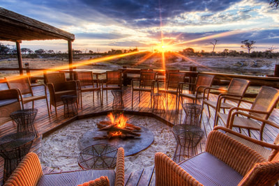 Fire pit area in the evening at Savute Safari Lodge, Chobe National Park