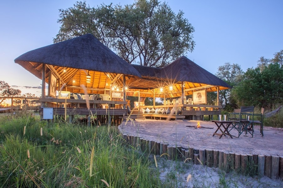 Main area and fire pit at The Jackal and Hide Camp, Khwai Private Reserve, Botswana