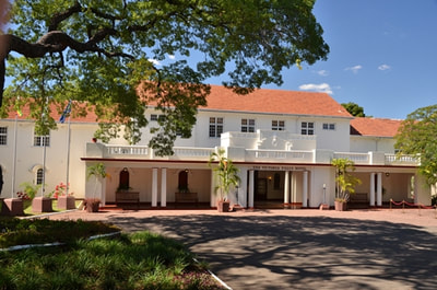 Main entrance to The Victoria Falls Hotel, Zimbabwe
