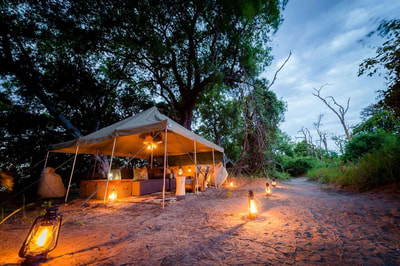 Main area in the evening at Xobega Island Camp, Botswana